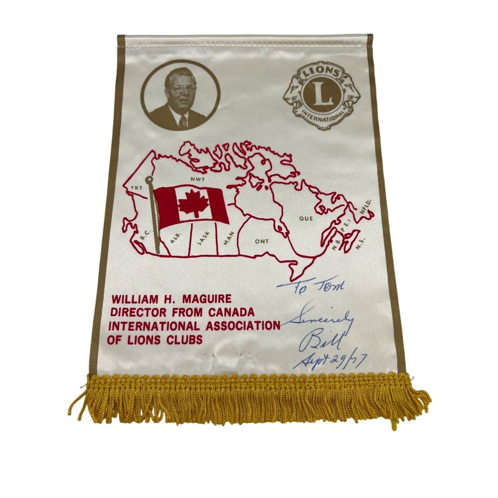 1977 Lions Club International Banner Director From Canada Signed William Maguire